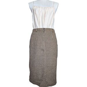 Lauren Ralph Lauren Alpaca Wool Midi Skirt - Brown Houndstooth Small